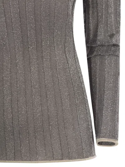 Fabiana Filippi Ribbed Turtleneck Sweater With Lurex Trim In Gray