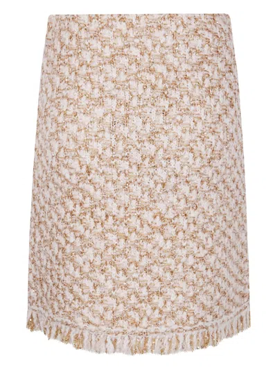 Fabiana Filippi Textured Midi Skirt With Fringe And Sequins In Neutral