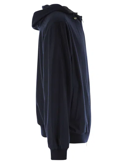 Fedeli Reversible Bomber Jacket With Hood In Cashmere Flannel And Airstop In Blue