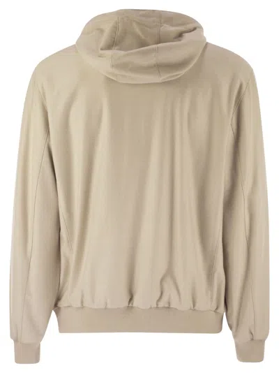 Fedeli Reversible Bomber Jacket With Hood In Cashmere Flannel And Airstop In Neutral