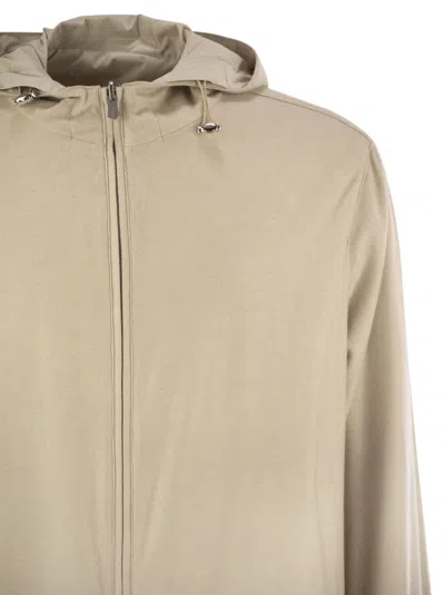 Fedeli Reversible Bomber Jacket With Hood In Cashmere Flannel And Airstop In Neutral
