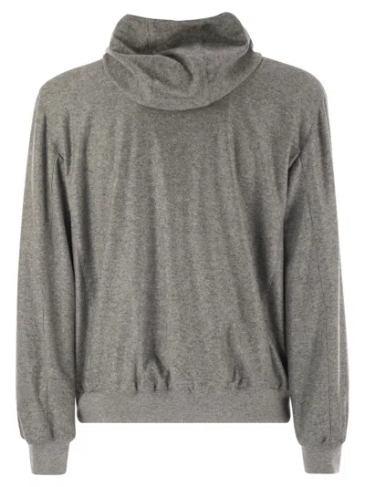 Fedeli Reversible Bomber Jacket With Hood In Cashmere Flannel And Airstop In Gray