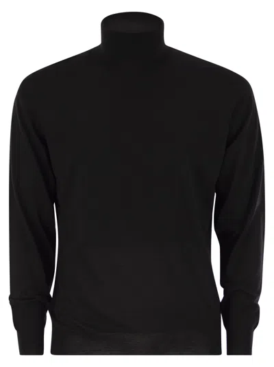 Fedeli Superfine Wool Turtleneck Derby In Black