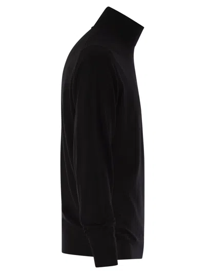 Fedeli Superfine Wool Turtleneck Derby In Black
