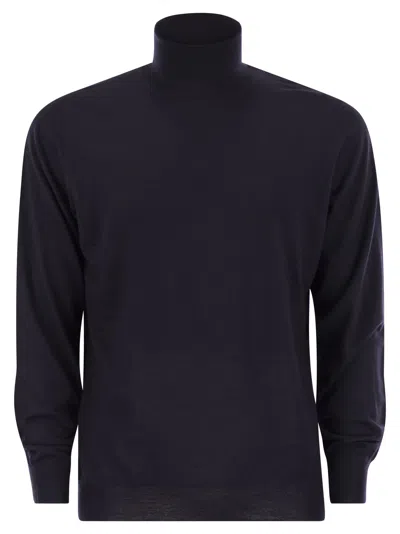 Fedeli Wool And Cashmere Turtleneck Jumper In Blue