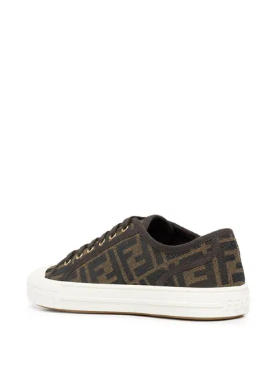 Fendi Low-top Sneakers With Monogram Pattern And Gold-tone Accents In Multi