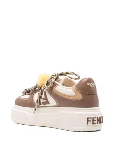 Fendi Sneakers Chunky Sole Contrast Panels In Brown