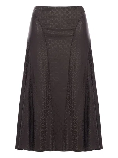Fendi Women Midi Ff Jacquard Silk Skirt In Brown