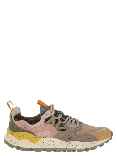 Flower Mountain Yamano 3 Pink And Yellow Suede And Nylon Sneakers In Multi
