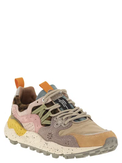 Flower Mountain Yamano 3 Pink And Yellow Suede And Nylon Sneakers In Multi