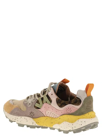 Flower Mountain Yamano 3 Pink And Yellow Suede And Nylon Sneakers In Multi