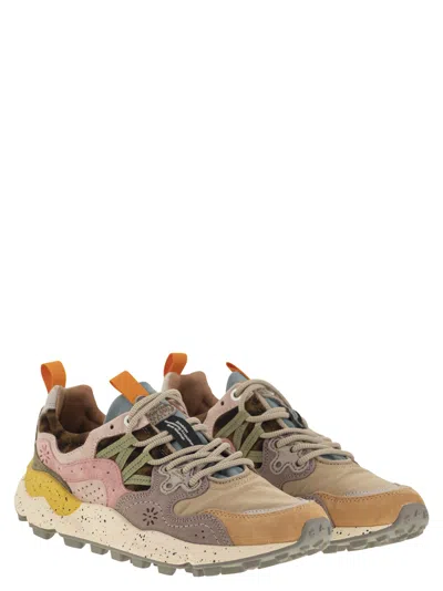 Flower Mountain Yamano 3 Pink And Yellow Suede And Nylon Sneakers In Multi