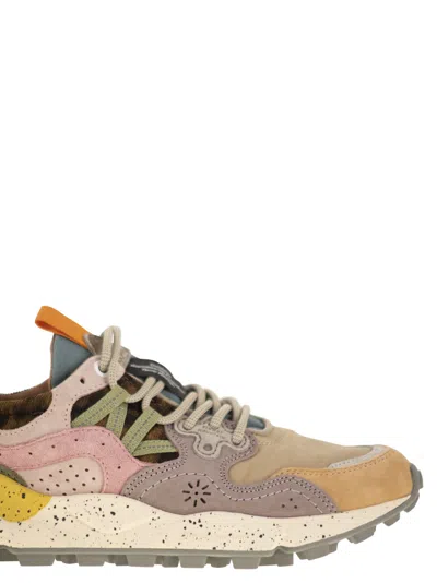 Flower Mountain Yamano 3 Pink And Yellow Suede And Nylon Sneakers In Multi