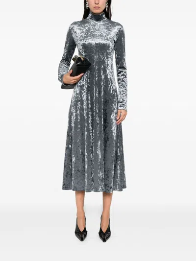 Forte Forte A-line Velvet Midi Dress With Long Sleeves In Gray