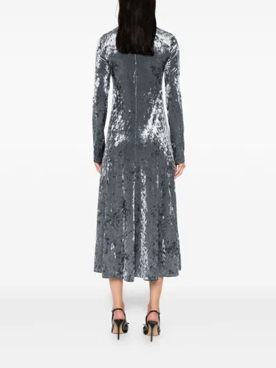 Forte Forte A-line Velvet Midi Dress With Long Sleeves In Gray