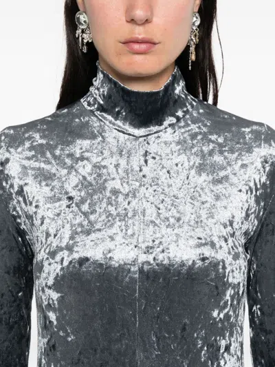 Forte Forte A-line Velvet Midi Dress With Long Sleeves In Gray