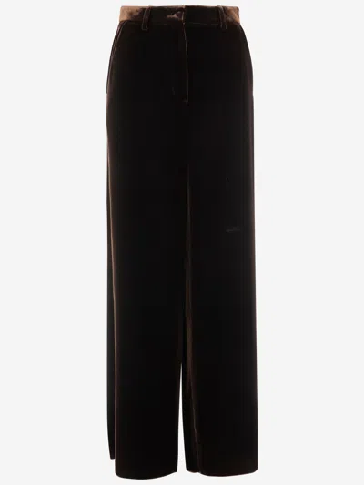 Giorgio Armani Wide-leg Trousers In Viscose And Silk In Brown