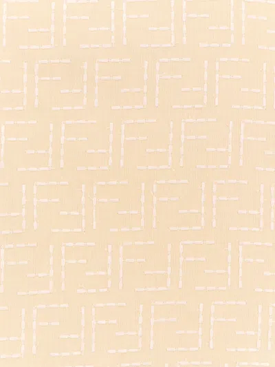 Fendi Men Yellow Shirt With Wide Short Sleeves And All-over Ff Motif In Linen Blend Man In Neutral