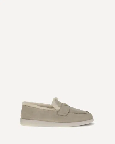 Prada Suede Shearling Loafers In Gray