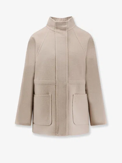 Fendi Beige Wool Parka With Removable Stole And Ff Monogram In Neutral