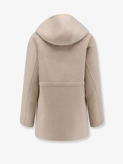 Fendi Beige Wool Parka With Removable Stole And Ff Monogram In Neutral