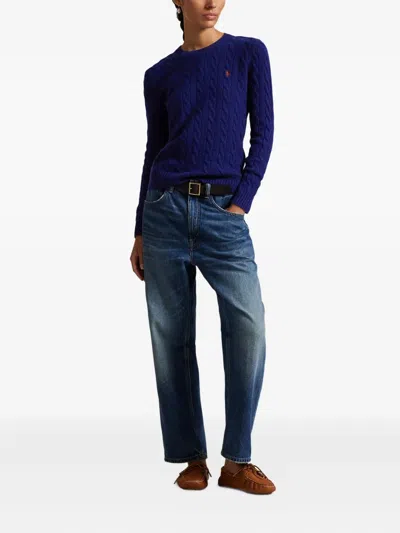 Polo Ralph Lauren Cobalt Blue Cable-knit Sweater In Wool And Cashmere In Blue