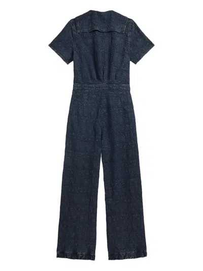 Rrl Patterned-jacquard Short-sleeve Jumpsuit In Blue