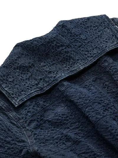 Rrl Patterned-jacquard Short-sleeve Jumpsuit In Blue