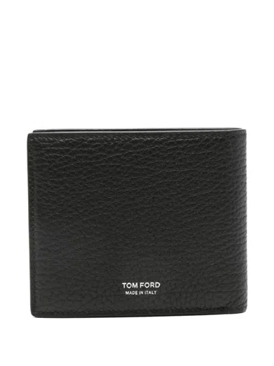 Tom Ford Printed Leather Elongated T Line Classic Bi-fold Wallet In Black