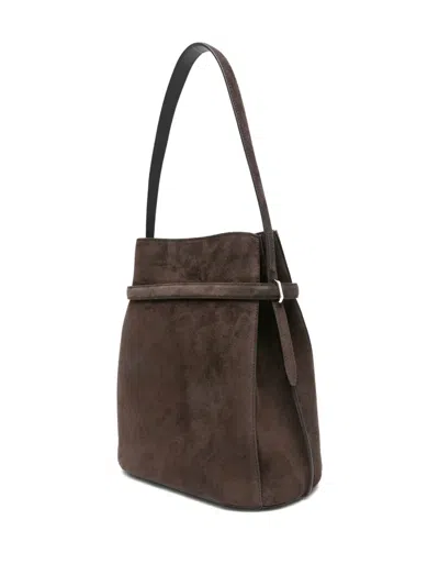 Totême Toteme Belted Suede Leather Bucket Bag In Brown