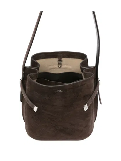 Totême Toteme Belted Suede Leather Bucket Bag In Brown
