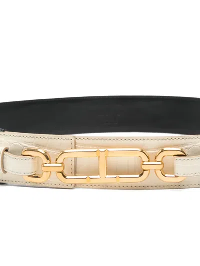 Tom Ford Crocodile-embossed Chain-link Belt In Neutral