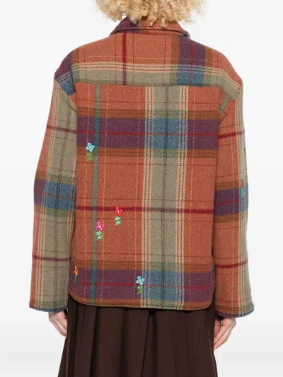 刺绣格纹衬衫式夹克