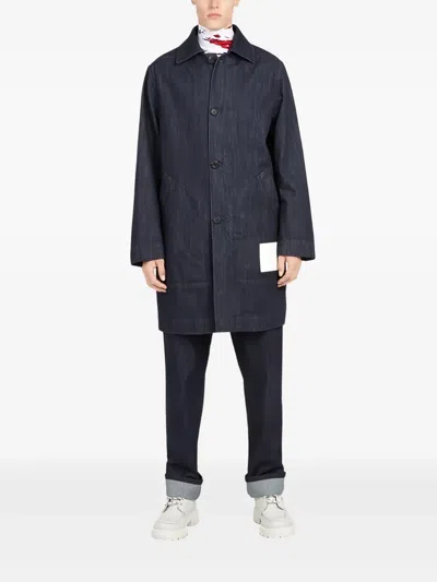 Ferragamo Denim Buttoned Coat In Blue