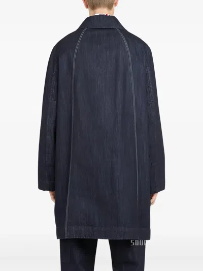 Ferragamo Denim Buttoned Coat In Blue