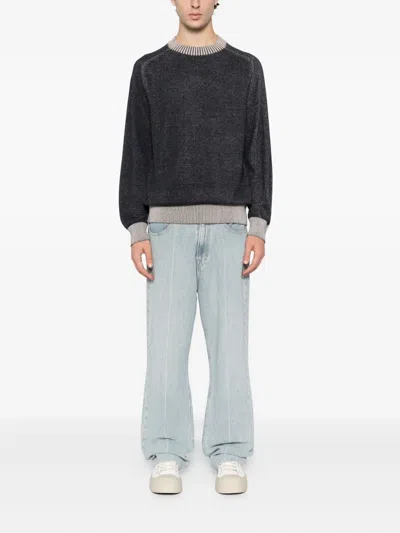 Ymc You Must Create Ymc Two-tone Fine-knit Sweatshirt In Gray