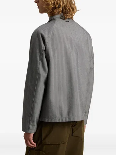 Woolrich Herringbone-pattern Button Jacket In Gray