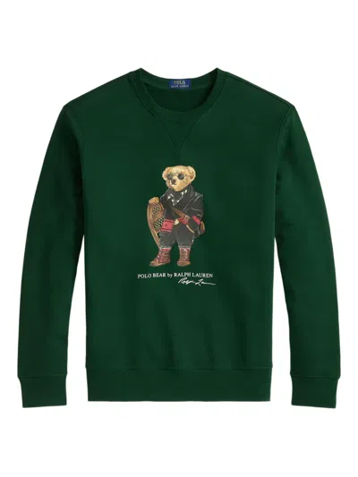 Polo Ralph Lauren Mens Fa25 Moss Holiday Bear Crewneck Bear-print Cotton-blend Sweatshirt In Green