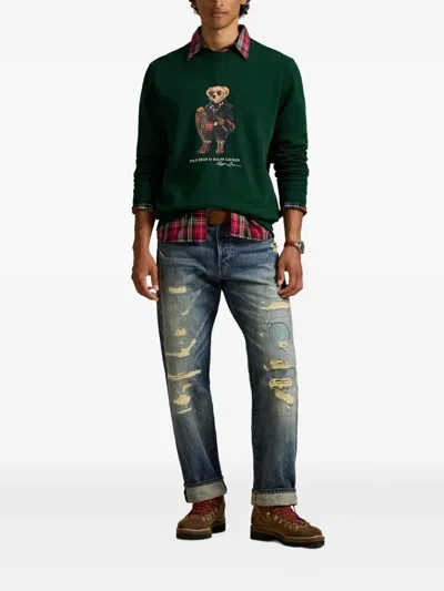Polo Ralph Lauren Mens Fa25 Moss Holiday Bear Crewneck Bear-print Cotton-blend Sweatshirt In Green