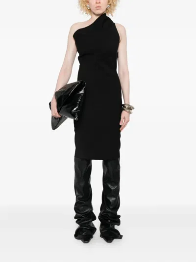 Rick Owens Asymmetrical One Shoulder Fitted Dress In Black