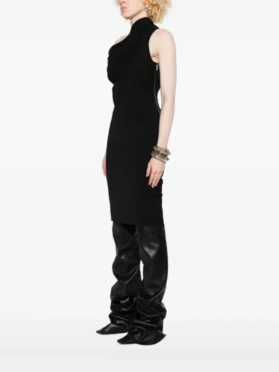 Rick Owens Asymmetrical One Shoulder Fitted Dress In Black