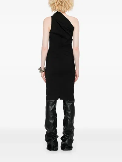 Rick Owens Asymmetrical One Shoulder Fitted Dress In Black
