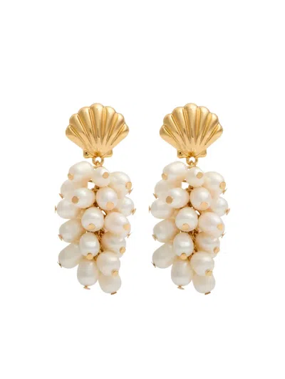 Kenneth Jay Lane Shell-shaped Pearl Cluster Drop Earrings In Gold