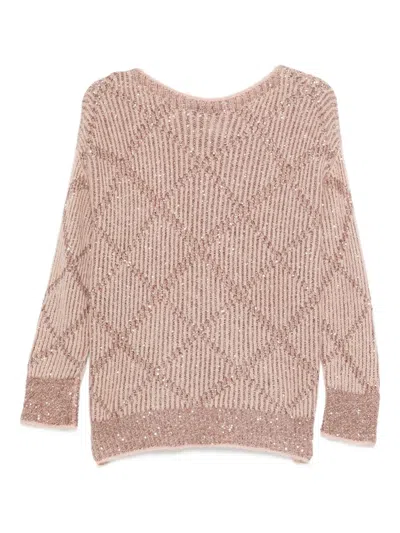 D Exterior Sequin-embellished Diamond-pattern Sweater In Neutral