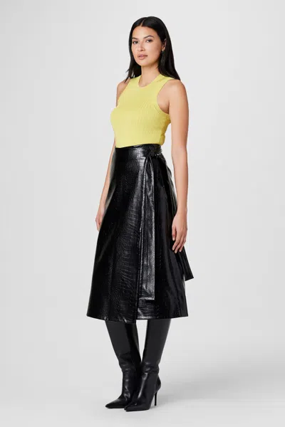 Toccin Beatrice Croc-embossed Vegan Leather Wrap Skirt In Black