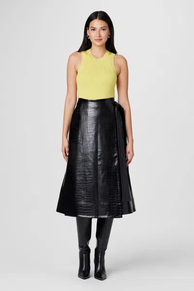 Toccin Beatrice Croc-embossed Vegan Leather Wrap Skirt In Black