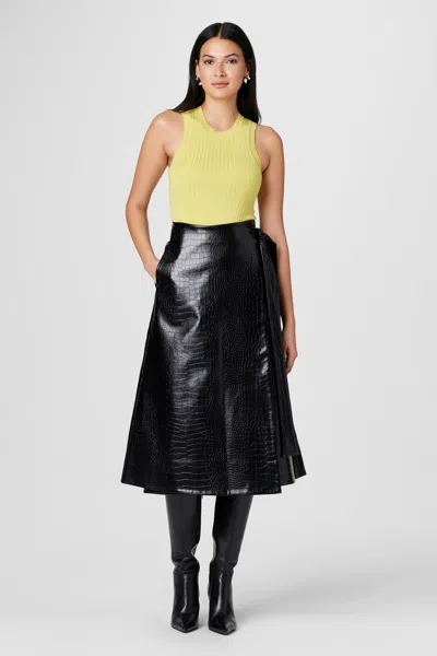 Toccin Beatrice Croc-embossed Vegan Leather Wrap Skirt In Black