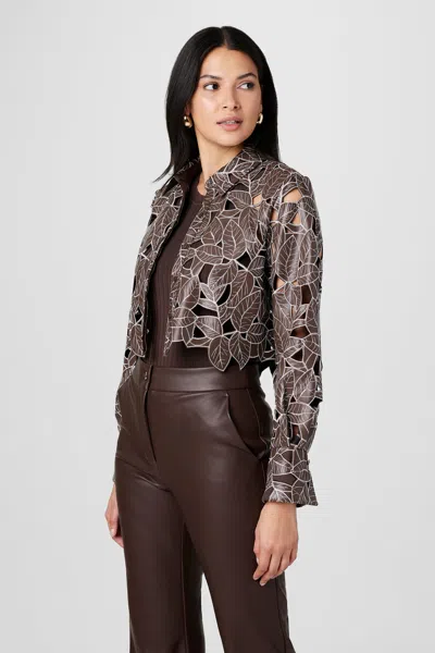 Toccin Beatrix Lace Vegan Leather Top In Brown