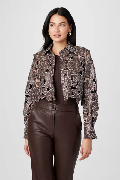 Toccin Beatrix Lace Vegan Leather Top In Brown