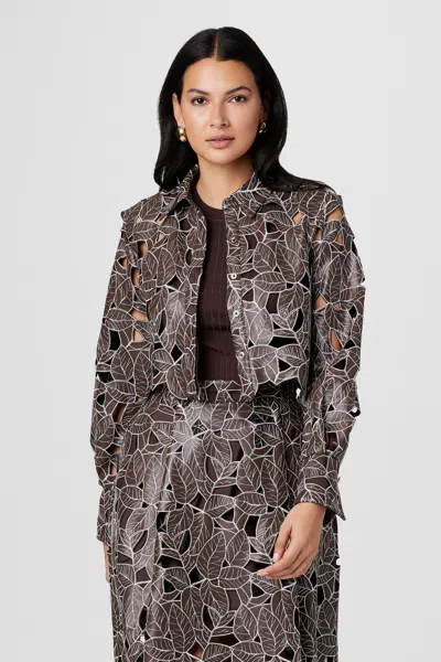 Toccin Beatrix Lace Vegan Leather Top In Brown